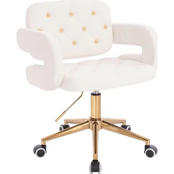 Otočné křeslo ekokůže Ardal Gold na zlaté podstavě s kolečky - bílé