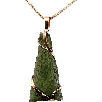 Přívěsek Zlatý přívěs s neopracovaným vltavínem 4 cm x 1,9 cm