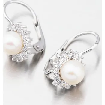 Náušnice Dámské náušnice bílé zlato 585 perly s a zirkony 358-0183