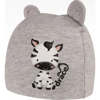 Čepice DRÁČE čepice dětská čepička kojenecká Berry 25 s oušky šedá se zebrou velikost čepic: 46-48cm