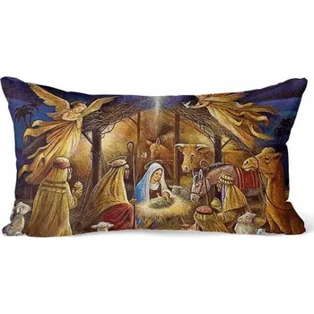 Povlak na dekorativní polštářek Vánoční LED povlak na polštář 50x30 cm - Betlém