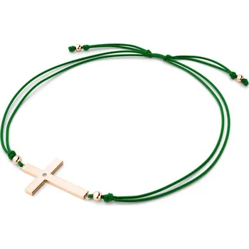 Náramek Dámský náramek přírodní diamant 0.006 ct G/SI šňůrkový kříž 10947-NRS-ZEL-CV-DIA délka 17 cm