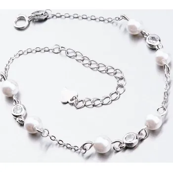 Šperk Dámský náramek stříbro 925 perlový se zirkony BST-14348 délka 20 cm