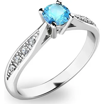 Oblečení a móda Dámský prsten bílé zlato 585/1000 přírodní diamant 0.250 ct G/SI a topaz - Swiss Blue 10745B-TPZ velikost 54