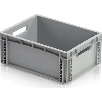 Úložný box Plastová přepravka 40x30x17 cm, šedá, otevřený úchyt, slevy