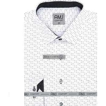 Pánská košile AMJ bavlněná, bílá vzorovaná, VDSBR1324, dlouhý rukáv slim fit, vel. 43
