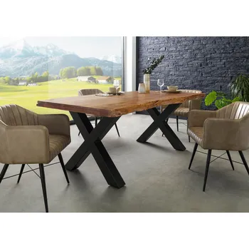 Jídelní stůl Jídelní stůl Akácie 200x100x77 Akácie přírodní lak / X-nohy antracit mat METALL 5