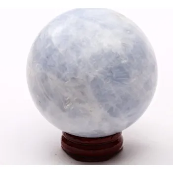 Drahý kámen Magieprirody.cz Kalcit modrý koule 60 mm 344 g přírodní kámen + dřevěný podstavec #K1025