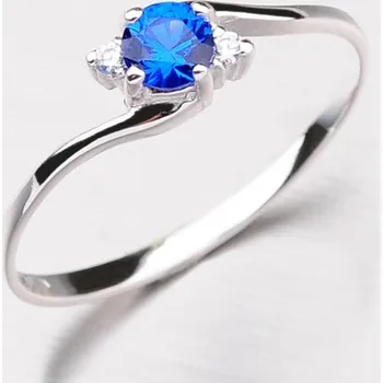 Prsten Dámský prsten bílé zlato 585 zirkon tmavě modrý modré kameny 356-0106TM velikost 62