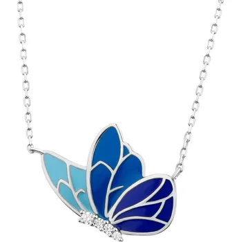 Náhrdelník Stříbrný náhrdelník se zirkony a smaltem - motýl - AP535-4969