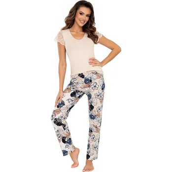 Dámské pyžamo Donna pyžamo dámské Sofia - béžová, S (Dámské pyžamo dlouhé)