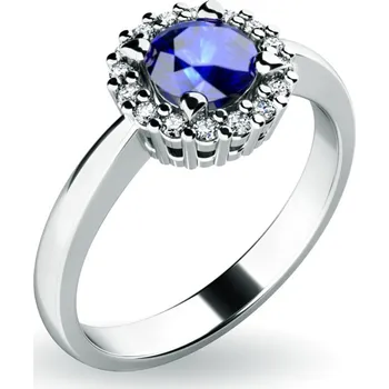 Oblečení a móda Dámský prsten bílé zlato 585/1000 přírodní diamant 0.50 ct G/SI safír a brilianty 10924-B-SAF velikost 63