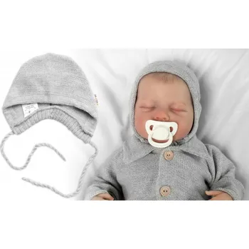 Kojenecká čepice Pletená čepička na zavazování bonetka Boy, Hand Made Baby Nellys, šedá, Velikost koj. oblečení 56-62 (0-3m)