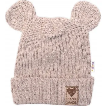 Módní doplněk Pletená bavlněná čepice s oušky, dvouvrstvá, Hand Made Baby Nellys, béžová, Velikost koj. oblečení 56-62 (0-3m)