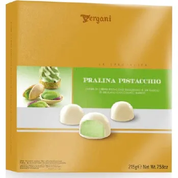 Cukrovinka Italská bonboniéra VERGANI PISTACCHIO 215 g - bílá pistáciová (Luxusni italská bonboniera / VIŠNĚ v likéru)