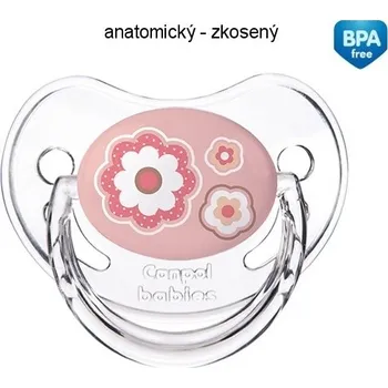 dudlíky Dudlík silikonový ZKOSENÝ s krytem - KYTIČKY růžový - 6-18měs. - Canpol