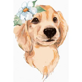 Hračka Diamondi Diamantové malování - ROZTOMILÝ PES A BÍLÁ KVĚTINA Rozměr: 40x50 cm, Rámování: bez rámu a bez vypnutí plátna