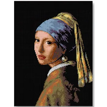 Vyšívací vzor Stoklasa Vyšívací předloha 70243/2150 Dívka s perlou na černé 30 x 40 cm