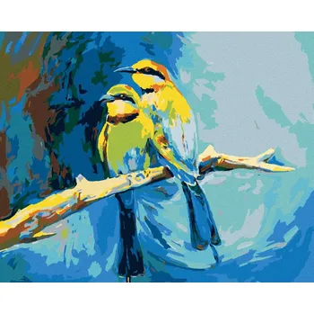 Hračka Diamondi Diamantové malování - BAREVNÍ PTÁČCI NA MODRÉM POZADÍ Rozměr: 40x50 cm, Rámování: bez rámu a bez vypnutí plátna