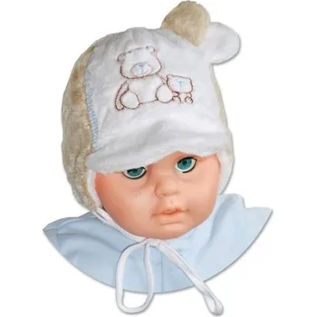 Kojenecká čepice Čepice kojenecká zimní - DVA MÉĎOVÉ béžovo-bílá - vel.62-74