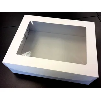 Jednorázové nádobí Dortisimo Dortová krabice bílá obdélníková s okénkem (48 x 38 x 16 cm)