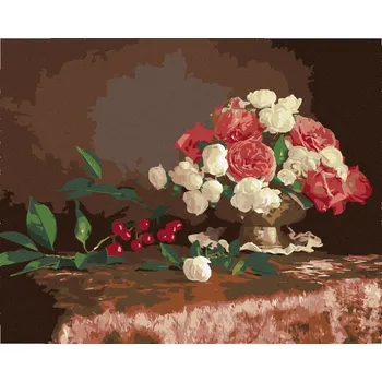 Diamondi Diamantové malování - KVĚTINY VE VÁZE A TŘEŠNĚ Rozměr: 40x50 cm, Rámování: bez rámu a bez vypnutí plátna