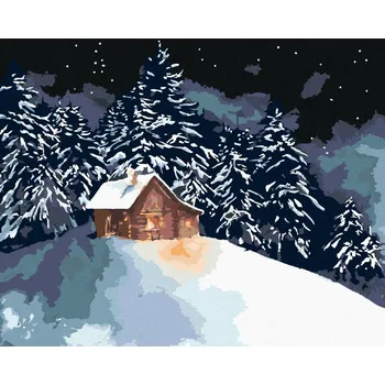 Hračka Diamondi Diamantové malování - LESNÍ SRUB NA ZASNĚŽENÉM KOPEČKU Rozměr: 40x50 cm, Rámování: bez rámu a bez vypnutí plátna