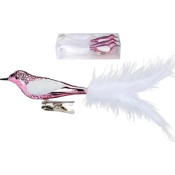 Vánoční dekorace LAALU Sada 3 ks: Ptáček na klipu růžový 20 cm