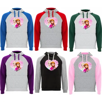 Dívčí mikina Mikina Frozen Elsa Anna Heart Barva: Melírová / purpurová, Velikost: 122/128 - 7/8let