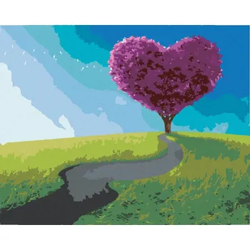 Hračka Diamondi Diamantové malování - FIALOVÝ STROM VE TVARU SRDCE Rozměr: 40x50 cm, Rámování: bez rámu a bez vypnutí plátna