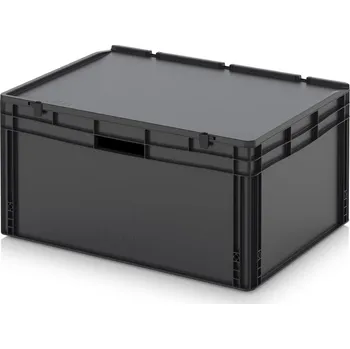 paleta ESD euro přepravky včetně víka s panty 80 x 60 x 43,5 cm - Dopravní černá - materiál: ESD PP - ESD ED 86/42 HG HO
