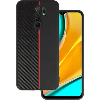 Pouzdro na mobilní telefon Tel Protect CARBON pouzdro pro Xiaomi Redmi 9 black s červeným pruhem