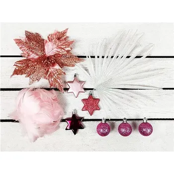 Vánoční dekorace LAALU Vánoční ozdoby - sada POHÁDKOVÁ HVĚZDIČKA, na stromky do 100 cm bílé/růžové 27 ks