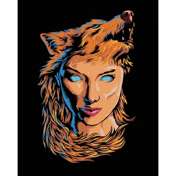 Diamondi Diamantové malování - ŽENA A VLČÍ HÁBIT Rozměr: 40x50 cm, Rámování: vypnuté plátno na rám