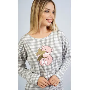 Dámské pyžamo Pyžamo pro ženy dlouhé Méďa s hvězdou Vienetta Secret, světle šedá XL i232_8926_55455957:světle šedá XL