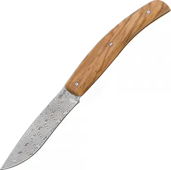 Pracovní nůž Haller Kapesní nůž s čepelí z růžového damašku a olivovou střenkou