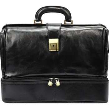 Pánská aktovka Větší medicínský kožený kufřík pro doktory černý