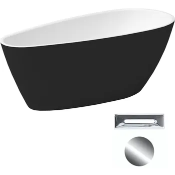 Vana Besco Akrylátová volně stojící vana Goya A-Line BW Matt 160x73 (170x80) Barva: Bílá/černá, Rozměry (cm): 160x73, Typ a barva výpustě: Click-Clack s přepadem, chrom