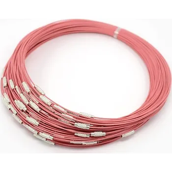 Materiál na výrobu šperku Lanko se zapínáním k výrobě náhrdelníku, barva RŮŽOVÁ, nerez ocel, 44,5cm/ 1 kus