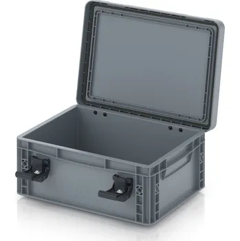 paleta Euro přepravka s víkem s panty Pro 41,1 x 32,8 x 18,6 cm, zavřená - Stříbrošedá - materiál: PP - EDP S 43/17 HG