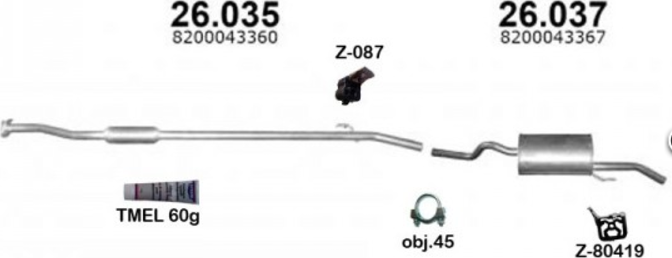 Výfuk RENAULT THALIA 1.4i, od. r.v. 1999, sada/komplet IZAWIT IZ26035A26037