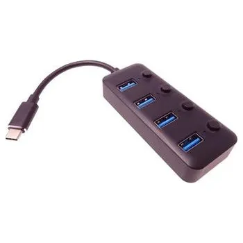 USB hub PremiumCord 5G SuperSpeed USB Hub Type C na 4x USB 3.2 A Gen1, vypínače portů