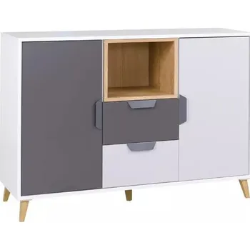 Ložnicová sestava Komoda POKER R8, Bílá/Grafit/Dub lefkas/Šedá