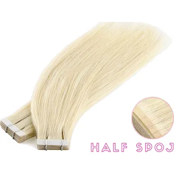 Příčesek Vlasové PU pásky HALF poloviční tape in na prodlužování vlasů 50cm 60 - platina