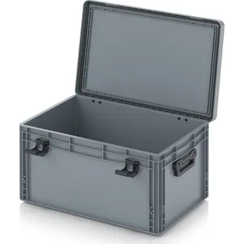 paleta Euro přepravka s víkem s panty Pro 61,1 x 42,7 x 33,7 cm, zavřená - Stříbrošedá - materiál: PP - EDP 64/32 HG 2G