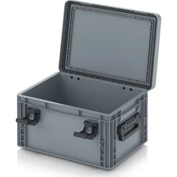 paleta Euro přepravka s víkem s panty Pro 41,1 x 32,8 x 23,6 cm, zavřená - Stříbrošedá - materiál: PP - EDP 43/22 HG 2G