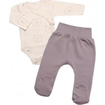 Baby Nellys 2-dílná sada Zavinovací kojenecké body + polodupačky Medvídek, Mrofi, béžové Velikost: 62 (3-6m)