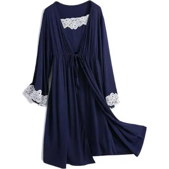 Dámská noční košile Krásný těhotenský/kojící noční set - noční (kojící) košilka s župánkem Barva: námořnická modrá (berry), Velikost: M