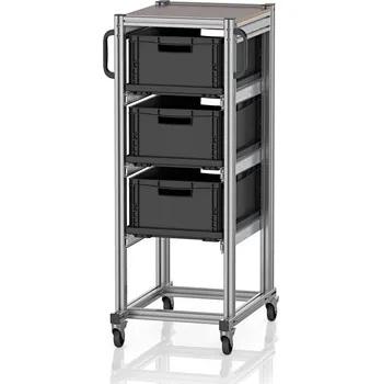 paleta ESD systémové přepravní podvozky pro euro přepravky 60 x 40 Výška 134 cm 71,8 x 50 x 134,6 cm - Dopravní černá - materiál: Aluminium / Stahl / Kunststoff / MPX - ESD SE 134 6422.2