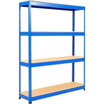 Dílenský regál Manutan Expert Kovový regál Rapid 1, 198 x 122 x 76 cm, 470 kg/police, 4 dřevotřískové police, modrý + Prodloužená záruka na 10 let